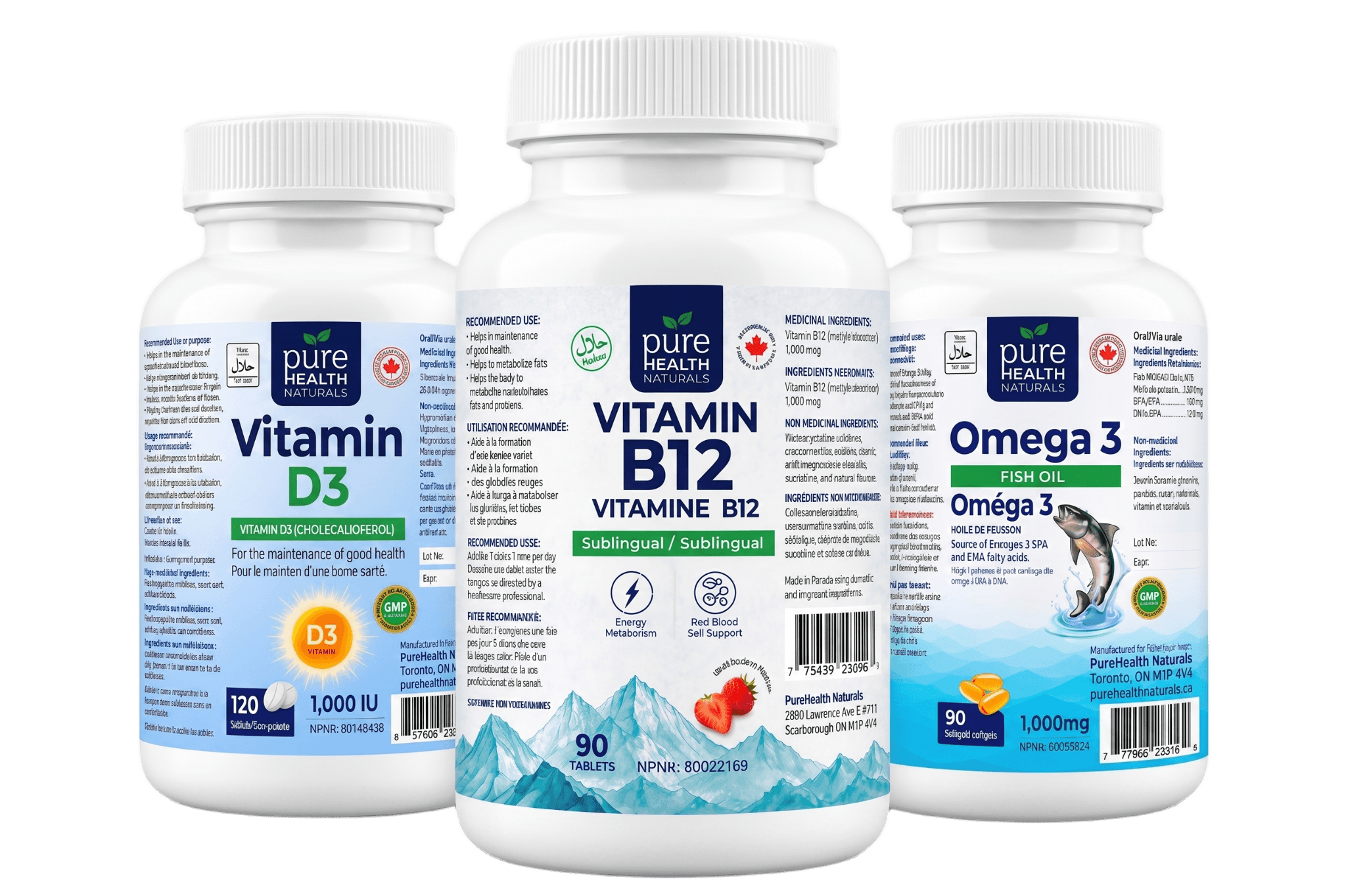 Pure Health Naturals Vitamin B12, Vitamin D3 and Omega 3 products